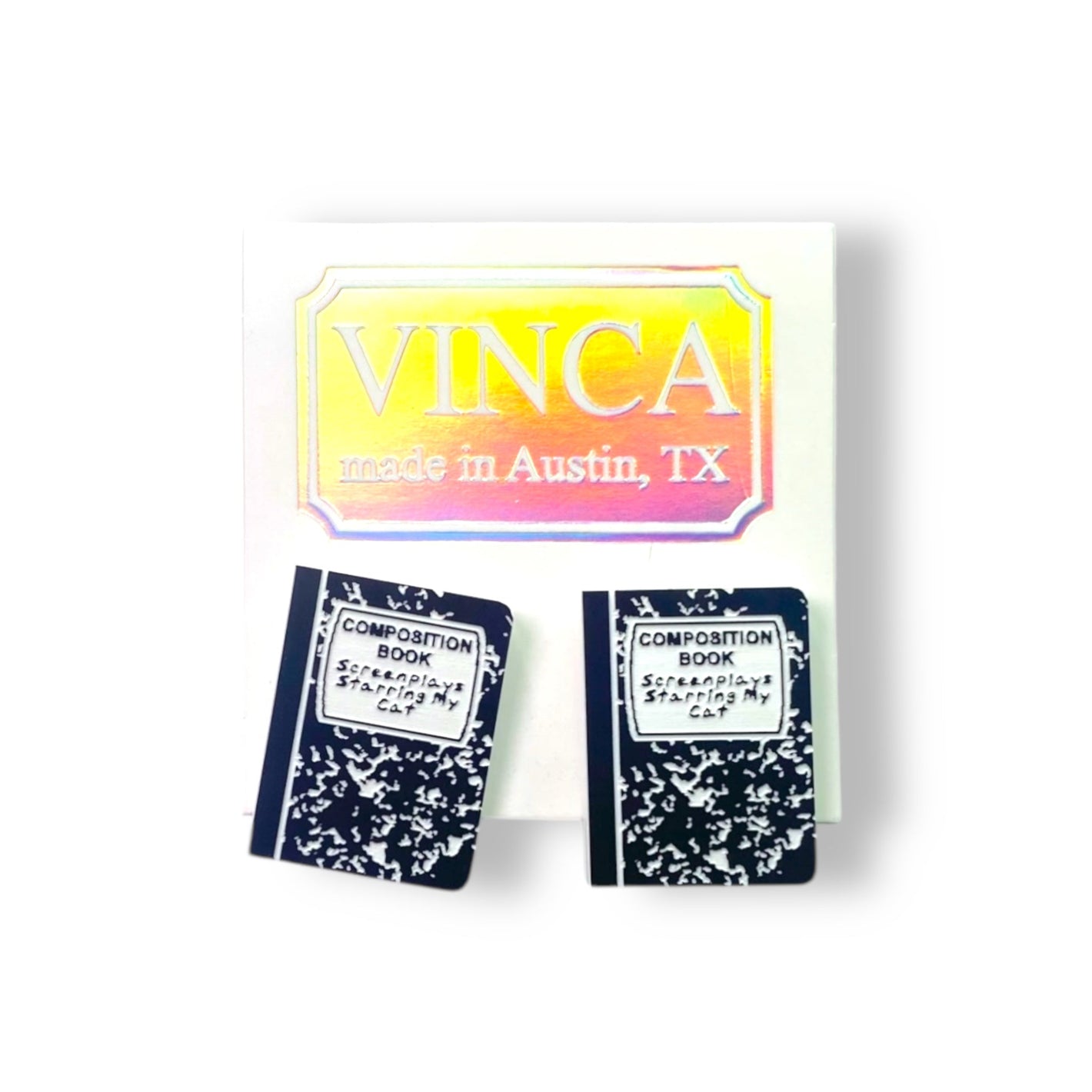 LAST CHANCE! Composition Notebook Earrings- Screenplays Starring My Cat