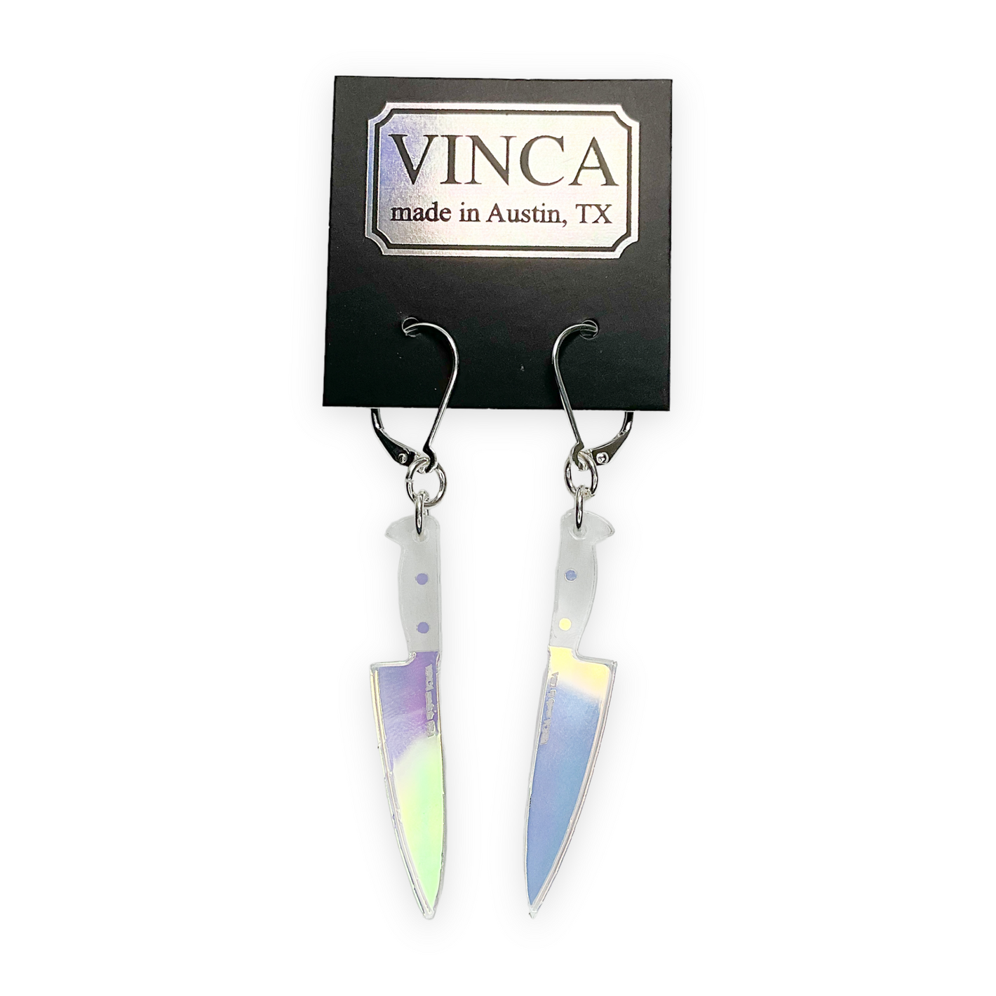 LAST CHANCE! Midi 2" Chef's Knife Dangle Earrings - Iridescent