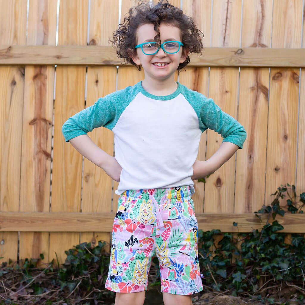 "Jungle Jam" Tropical Birds Drawstring Shorts with Pockets