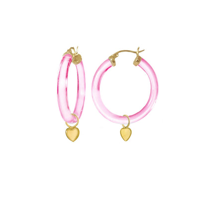 Heart Charm Lucite Hoop Earrings