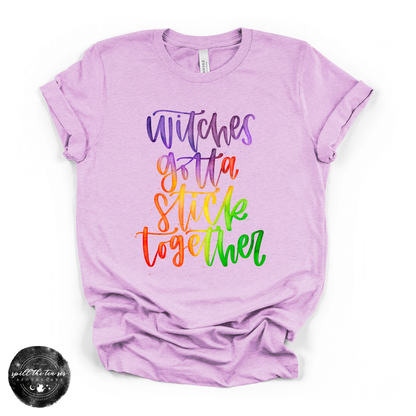 Witches Gotta Stick Together Tee | Cute Coven Halloween Graphic T-Shirt