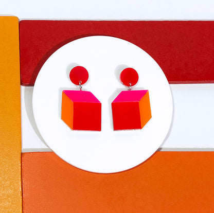 Trompe L'oeil Cube Earrings - Vibrant