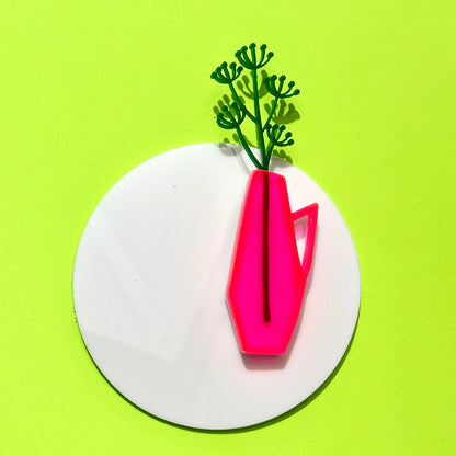 Mid Century Vase Brooch - Transparent Hot Pink