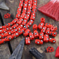 White Dotted Tubes: Hand Painted Red Bone Beads, 7x13mm, 16 pieces