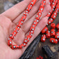 White Dotted Tubes: Hand Painted Red Bone Beads, 7x13mm, 16 pieces