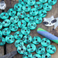 Minty Green Tribal Donuts: Handmade Painted Carved Donut Beads, 16x5mm, 12 pcs