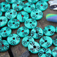 Minty Green Tribal Donuts: Handmade Painted Carved Donut Beads, 16x5mm, 12 pcs