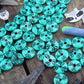 Minty Green Tribal Donuts: Handmade Painted Carved Donut Beads, 16x5mm, 12 pcs