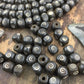 Black Cubed Bullseye: Hand Carved Bone Beads, 8x7mm,  27 pieces