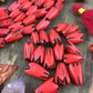 Coral Tribal Geometric Tulip: Hand Carved Bone Beads, 9x12mm, 16 pieces