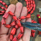 Coral Tribal Geometric Tulip: Hand Carved Bone Beads, 9x12mm, 16 pieces