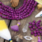 Purple Tulips: Hand Carved Bone Beads, 7x7mm, 24 pieces