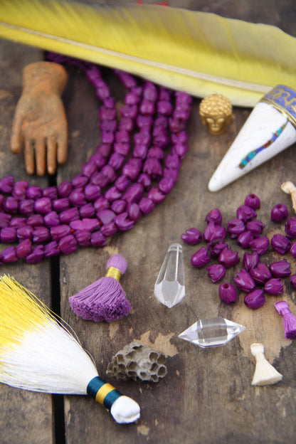 Purple Tulips: Hand Carved Bone Beads, 7x7mm, 24 pieces