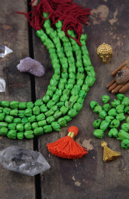 Green Tulips: Carved Flower Bone Beads, 7x7mm, 28 pieces