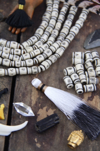 Cream Tribal Target Bone Beads, 8x12mm, 16 pieces