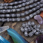 Grey Tribal Target Bone Beads: 8x12mm, 16 pieces