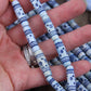 Denim Airy Blue Tribal Target Tube: Carved Bone Beads, 7x25mm, 9 pieces