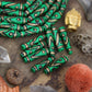 Green Black Gold Teardrop: Painted Bone Beads, 6x25mm, 8 pieces
