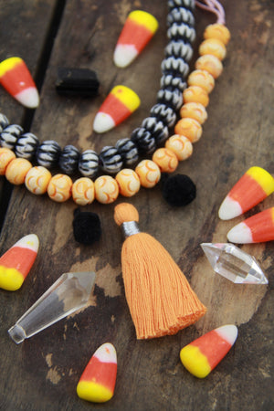 Spooky Halloween Mix: Orange/Black Bead, Tassel, & Pom Pom Craft Kit
