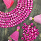 Pink & Cream Painted Rondelle Bone Beads, 6x4mm, X.X. Pattern
