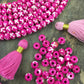 Pink & Cream Painted Rondelle Bone Beads, 6x4mm, X.X. Pattern
