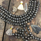 Black Cubed Bullseye: Hand Carved Bone Beads, 8x7mm,  27 pieces