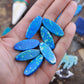 Speckled Blue Chicklet: Painted Oval Bone Beads, 12x30mm, 7 pieces