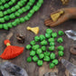 Green Tulips: Carved Flower Bone Beads, 7x7mm, 28 pieces