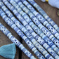 Denim Airy Blue Tribal Target Tube: Carved Bone Beads, 7x25mm, 9 pieces