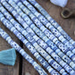 Denim Airy Blue Tribal Target Tube: Carved Bone Beads, 7x25mm, 9 pieces
