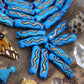 Blue Squiggle Barrel: Hand Painted Bone Beads, 7x27mm, 8 pieces