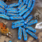 Blue Squiggle Barrel: Hand Painted Bone Beads, 7x27mm, 8 pieces