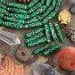 Green Black Gold Teardrop: Painted Bone Beads, 6x25mm, 8 pieces