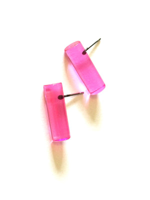 Hot Pink Mini Lucite Stick Stud Earrings