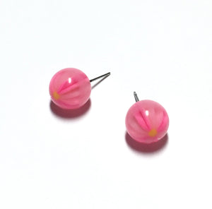Pink Encase Daisy Flower Ball Stud Earrings