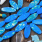 Speckled Blue Chicklet: Painted Oval Bone Beads, 12x30mm, 7 pieces