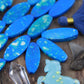 Speckled Blue Chicklet: Painted Oval Bone Beads, 12x30mm, 7 pieces