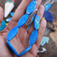 Speckled Blue Chicklet: Painted Oval Bone Beads, 12x30mm, 7 pieces