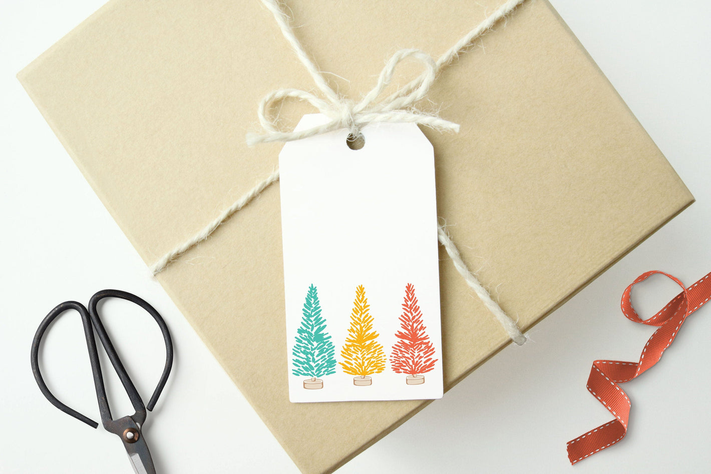 RAINBOW TREES- Colorful Bottle Brush Trees Gift Tags, Set of 10 tags