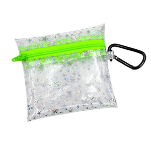 Clear Glitter Stars Coin Pouch | neon green zipper