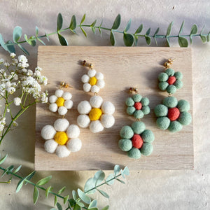 White Daisy Dangle Felt Earrings