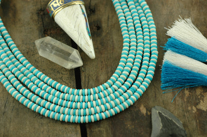 Minty Fresh: Aqua, White Bone Beads, 5x2mm, 18" strand