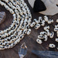 Comma Barrel: Black & White Hand Painted Bone Beads, 6x8mm, 22 pieces