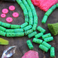 Spring Green Barrel: Handmade Bone Beads, 6x13mm, 15 pieces