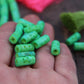 Spring Green Barrel: Handmade Bone Beads, 6x13mm, 15 pieces