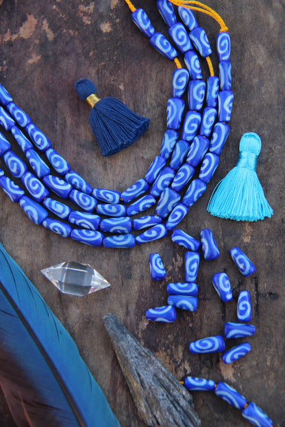 Cobalt Teardrop Bone Beads: Spiral Design, 6x12mm, 16 pieces