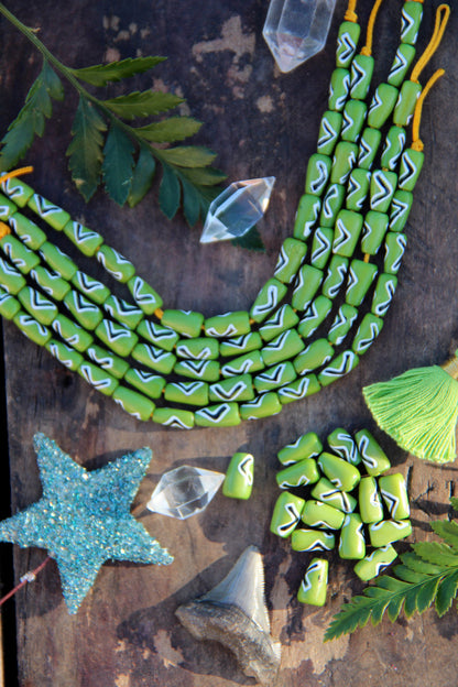 Green < > Arrow: Hand Painted Teardrop Bone Beads, 6x13mm, 16 pieces