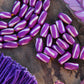Purple Slant: Hand Painted Barrel Bone Beads, 7x13mm, 16 pieces