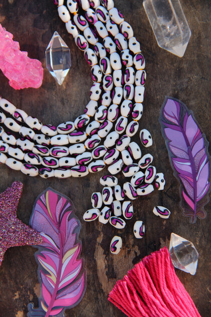 Hand Painted Pink Comma Barrel Beads, 5x8mm, 23 pieces