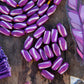 Purple Slant: Hand Painted Barrel Bone Beads, 7x13mm, 16 pieces